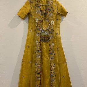 Lime yellow hand embroidery jacket set